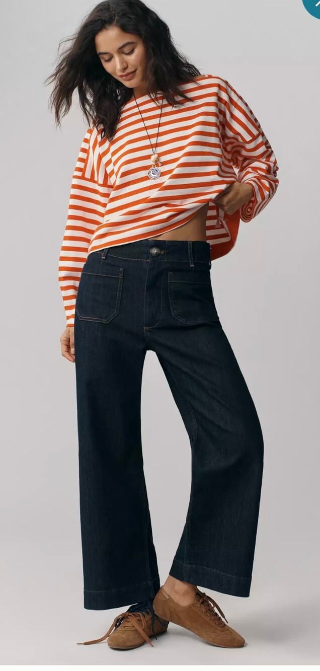 Maeve Dark Wash Wide-Leg Cropped Jeans
